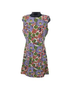 Vintage 90s Silk Sheath Dress Sleeveless Retro Cottage Occasion Office Medium
